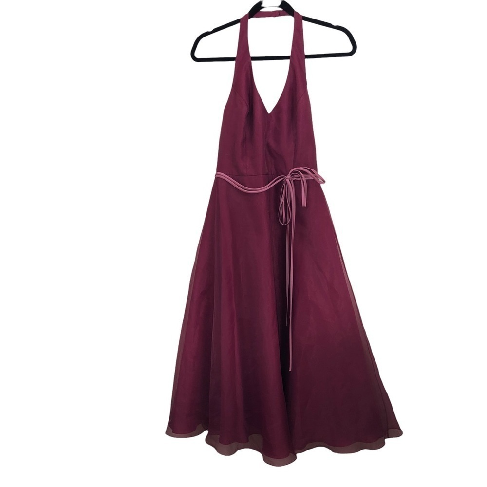 DAVID'S BRIDAL Style F11372 Halter Full Tulle Midi Skirt Bridesmaid Dress Sz 6